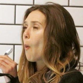 🍽 mujer, comiendo, cuchara, retrato, espontánea telegram sticker