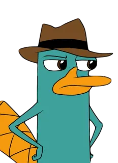 😒 Perry the Platypus Phineas and Ferb dessin animé, agent p, agent secret, ornithorynque, animal, chapeau, disney telegram sticker