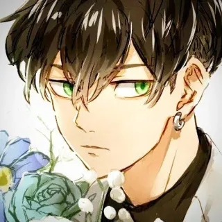 😃 Anime, Manga, Chico, Ojos verdes, Flores telegram sticker