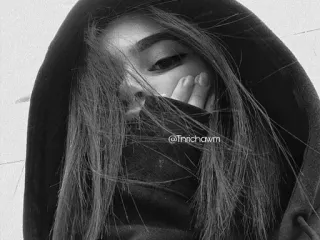🗞 @Trnchawm portrait, woman, girl, hoodie, black and white, eye telegram sticker