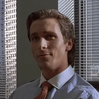 🙂 Patrick Bateman American Psycho Patrick Bateman, American Psycho, Christian Bale, Serial killer, Anni '80, New York, Wall Street whatsapp sticker