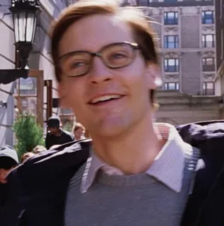 😌 Peter Parker man, eyeglasses, smiling, Tobey Maguire, Spider-Man telegram sticker
