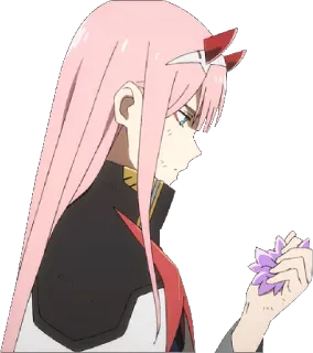 ✨ Zero Two Darling in the Franxx Anime, Mädchen, Pinke Haare, Hörner, Zero Two, Blume, Darling in the Franxx, Charakter telegram sticker