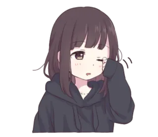 😪 dziewczyna anime, słodki, kreskówka, dziewczyna, bluza z kapturem, ilustracja telegram sticker