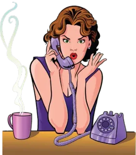 📞 femme, téléphone, rétro, tasse, café, en colère, dessin animé telegram sticker