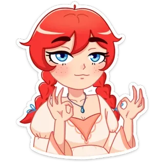 👌 การ์ตูน, ผู้หญิง, ผมแดง, ตาสีฟ้า, น่ารัก, ภาพประกอบ whatsapp sticker
