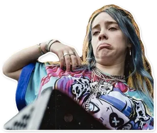 😟 Billie Eilish Билли Айлиш, певица, поп-звезда, музыкант, знаменитость, мрачный, грустный telegram sticker