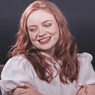 🌟 mulher, cabelo ruivo, sorrindo, retrato, pessoa, atriz whatsapp sticker