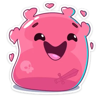 🥰 monster, süß, cartoon, schädel, schwert, rosa, herzen whatsapp sticker
