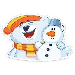 😄 ホッキョクグマ, 雪だるま, 冬, 漫画, 友情, かわいい, 休日, 雪 telegram sticker