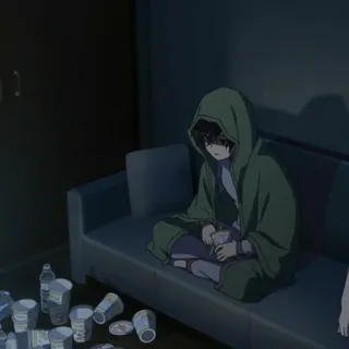 🥀 Anime, Sweat à capuche, Triste, Seul, Canapé, Bazar, Déprimé telegram sticker