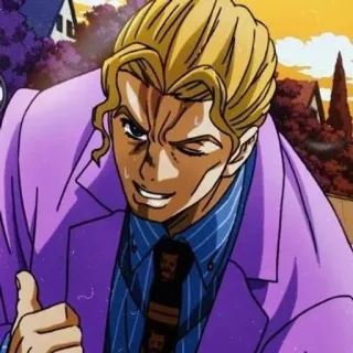 🐈 Yoshikage Kira JoJo's Bizarre Adventure Anime, Charakter, Bösewicht, Lila, Blond, Kira, Jojo, Bizarr, Abenteuer whatsapp sticker