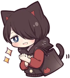 ✊ orecchie da gatto, stile anime, carino, kawaii, brillantini, chibi, cartone animato, personaggio whatsapp sticker