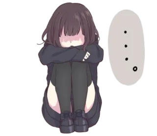 😶 ... dziewczyna anime, smutny/a, samotny/a, emocjonalny/a, ilustracja, sztuka cyfrowa, słodki/a, kreskówka telegram sticker