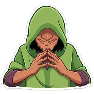 😈 คน, เสื้อฮู้ด, สีเขียว, การ์ตูน, ผู้ชาย telegram sticker