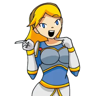 👈 cartoon, girl, blonde, armor, pointing telegram sticker