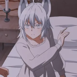💙 Anime, Lupo, Ragazza, Capelli bianchi, Orecchie, Candela, Camera da letto telegram sticker