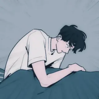 🎐 Anime, Desenho animado, Triste, Homem, Cama, Sonolento telegram sticker