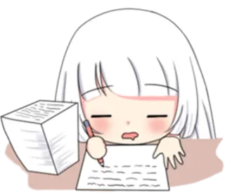 🤤 Anime, Cartoon, Papierkram, Müde, Schreiben, Chibi telegram sticker