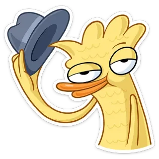 🎩 pato, chapéu, desenho animado, animal, adesivo, amarelo, saudação telegram sticker