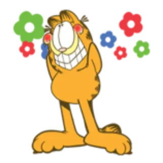 😊 Garfield Kreskówka, Kot, Garfield, Pomarańczowy, Śmieszne, Humor, Kwiaty telegram sticker