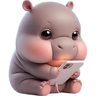 📱 ippopotamo, carino, cartone animato, animale, cellulare, arte digitale whatsapp sticker