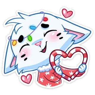🍭 gato, fofo, desenho animado, coração, bengala doce, Natal, inverno telegram sticker