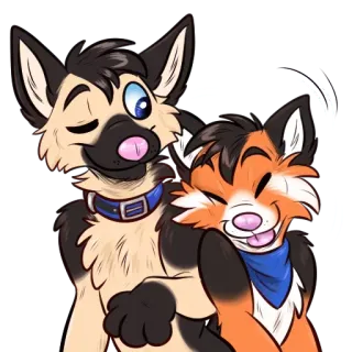 😄 furry, anthropomorphic, dogs, animals, cute, cartoon, hug, affectionate, canines telegram sticker