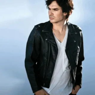 🖤 Ian Somerhalder aktor, jaket kulit, potret, selebriti, pria telegram sticker