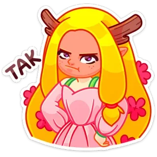 😡 TAK Cartone animato, Personaggio, Bionda, Ragazza, Fiori, Corna, Carino telegram sticker