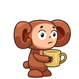 😳 Cheburashka cartoon, bear, animal, cute, coffee telegram sticker
