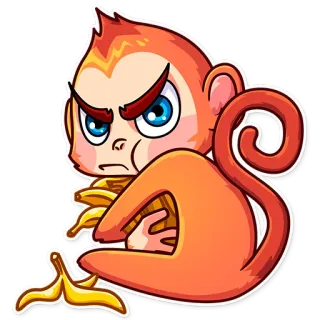 😠 singe, animal, banane, dessin animé, mignon, autocollant telegram sticker