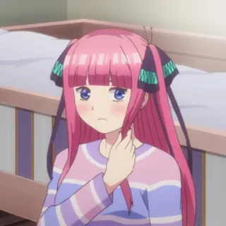 😕 Nino Nakano The Quintessential Quintuplets Anime, cabelo rosa, maria chiquinha, estudante, fofa telegram sticker