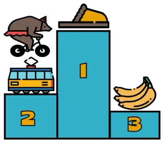 👞 podio, oso, zapatillas, tranvía, plátanos, primer lugar, segundo lugar, tercer lugar telegram sticker