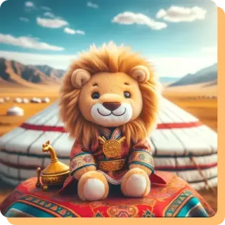 😊 lew, zabawka, Mongolia, pustynia, jurta, strój ludowy, Azja Centralna, zwierzę whatsapp sticker