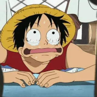👒 Monkey D. Luffy One Piece anime, płacz, smutny, zmartwiony, Luffy, One Piece, słomkowy kapelusz telegram sticker