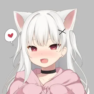 🥰 chica anime, orejas de gato, lindo, kawaii, rosa, gargantilla, corazón whatsapp sticker