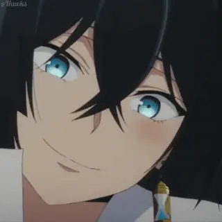 ☺️ Anime, Personagem, Olhos azuis, Cabelo preto, Sorrindo, Animação whatsapp sticker