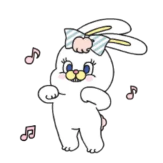 😊 rabbit, bunny, cartoon, cute, music notes, character whatsapp sticker