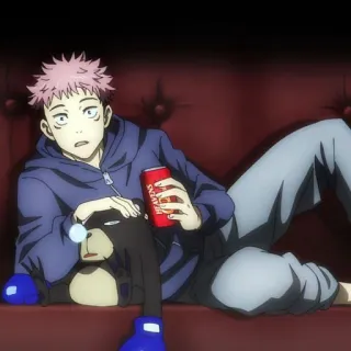 🧋 Yuji Itadori Jujutsu Kaisen HEAVENS Аниме, Jujutsu Kaisen, Юдзи Итадори, Релакс, Банка, Напиток telegram sticker