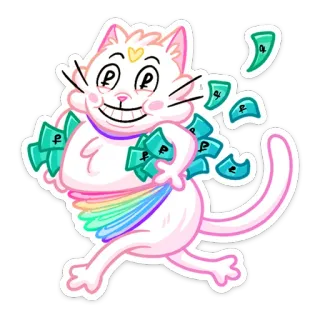 💰 gatto, arcobaleno, soldi, carino, adesivo, cartone animato telegram sticker