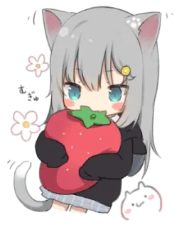 🍓 Anime, Nekomimi, Fresa, Chibi, Lindo, Kawaii whatsapp sticker