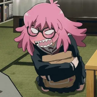 🤬 Anime, Arrabbiato, Personaggio, Capelli rosa, Occhiali, Uniforme scolastica telegram sticker