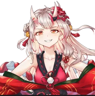 😈 Anime, Oni, Démon, Cornes, Rouge, Cheveux Blancs, Fille, Femme telegram sticker