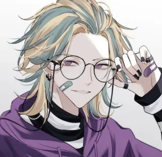 🍙 アニメ, メガネ, 紫, キャラクター, 男性 telegram sticker