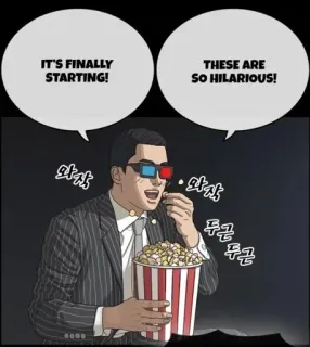 🍿 IT'S FINALLY STARTING!
THESE ARE SO HILARIOUS! popcorn, occhiali 3D, guardando, uomo, eccitato telegram sticker