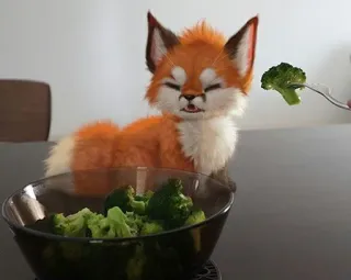 🥦 fox, broccoli, vegetables, food, animal, cute, adorable, pet, healthy telegram sticker