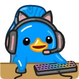 🎮 卡通, 可爱, 动物, 鸟, 鸭子, 游戏, 玩家, 耳机, 键盘 telegram sticker