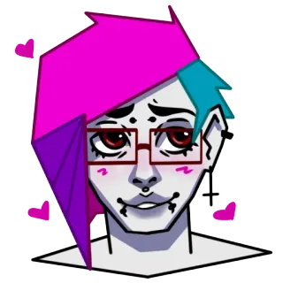 😍 Dessin animé, Emo, Personne, Cheveux roses, Personnage, Lunettes, Coeurs telegram sticker