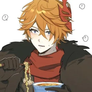 😳 Tartaglia Genshin Impact Anime, Videojuego, Tartaglia, Genshin Impact, Ramen, Chibi, Fanart whatsapp sticker